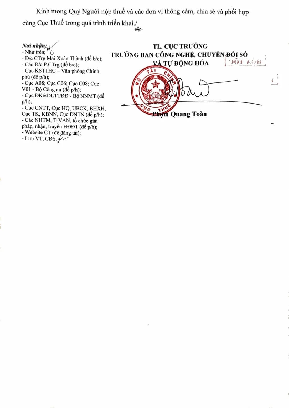 Thông tin cục thuế thông báo kế hoạch tạm dừng các dịch vụ, hệ thống ứng dụng